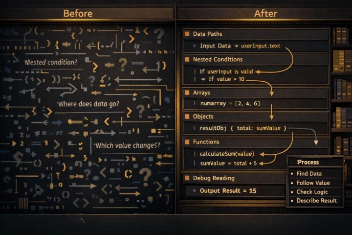 Comparison of code structure with 'Before' and 'After' labels on a dark background.