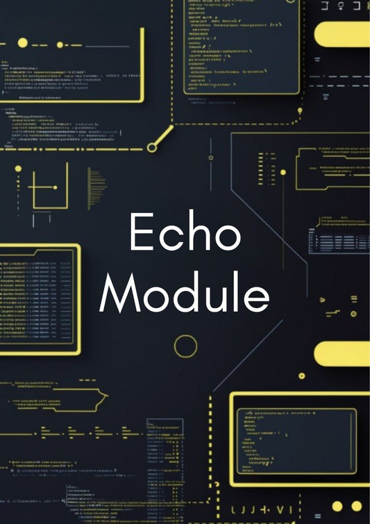 Cover of 'Echo Module' with technical design elements on a dark background