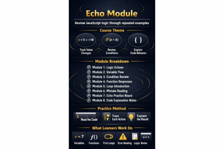 Echo Module course theme and breakdown on a dark background