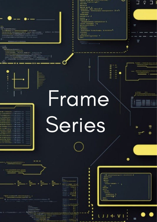 Cover of 'Frame Series' with technical design elements on a dark background