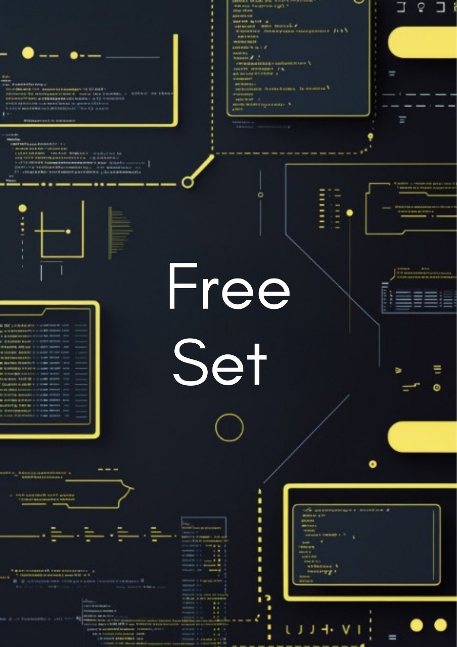 Dark background with yellow technical graphics and 'Free Set' text