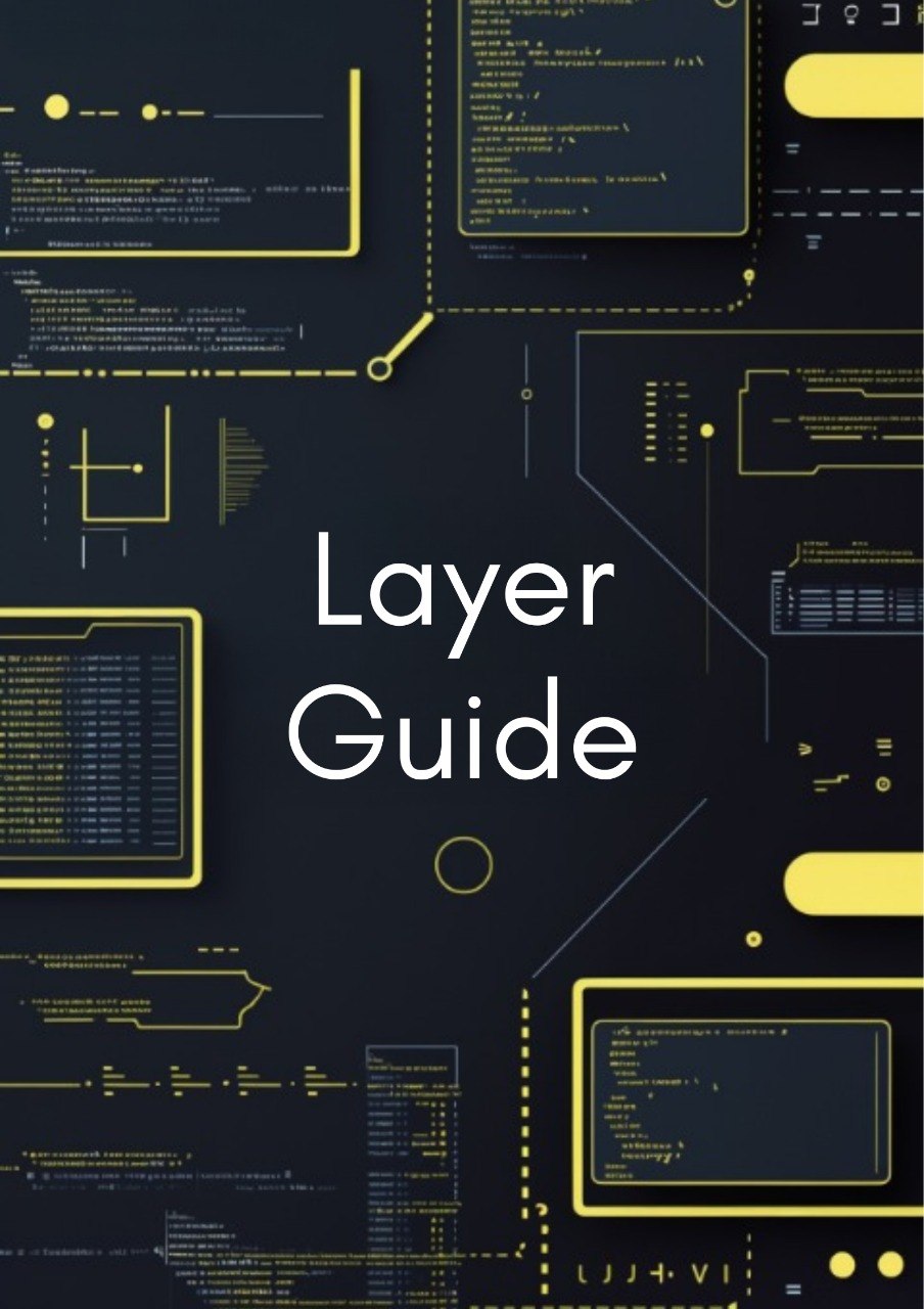 Cover of 'Layer Guide' with technical design elements on a dark background