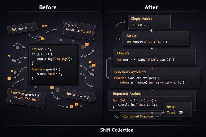 Comparison of code structure before and after refactoring on a dark background