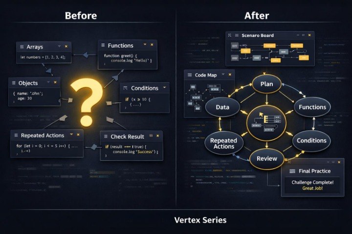 Before and after comparison of a software interface design with a question mark symbol.
