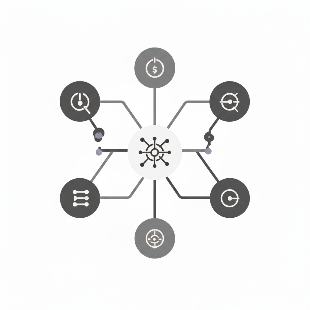 Set of various black icons on a white background