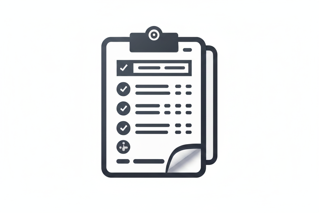 Icon of a clipboard with a checklist on a white background