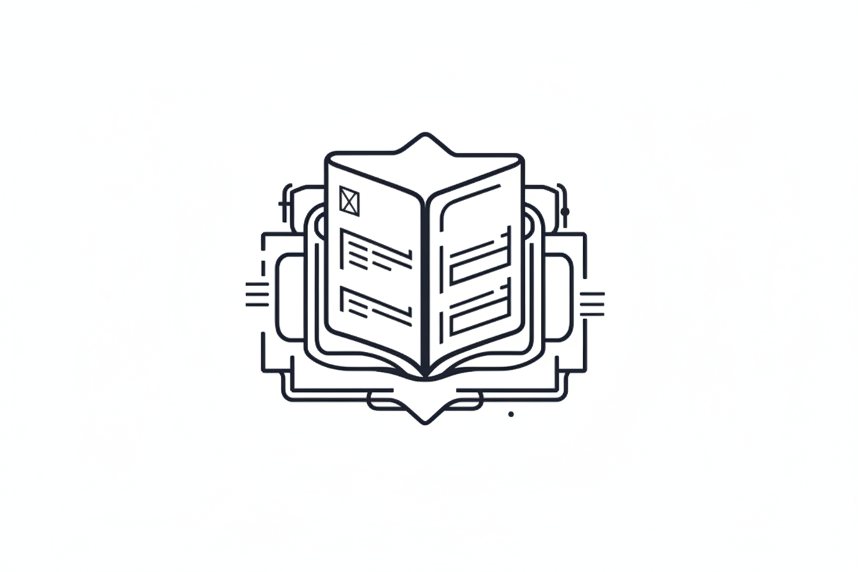 Line drawing of a book with text on a white background